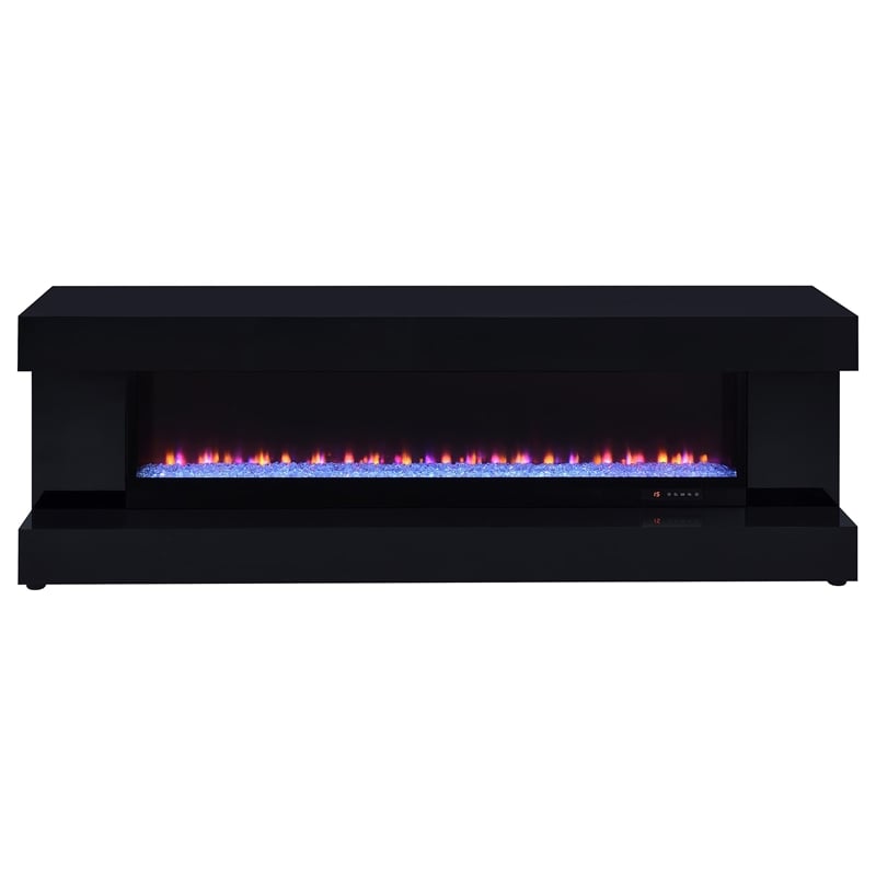 Coaster Mallory TV Stand Fireplace Console Bluetooth Speaker in Black High Gloss