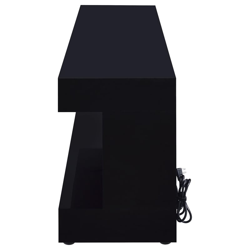 Coaster Mallory TV Stand Fireplace Console Bluetooth Speaker in Black High Gloss