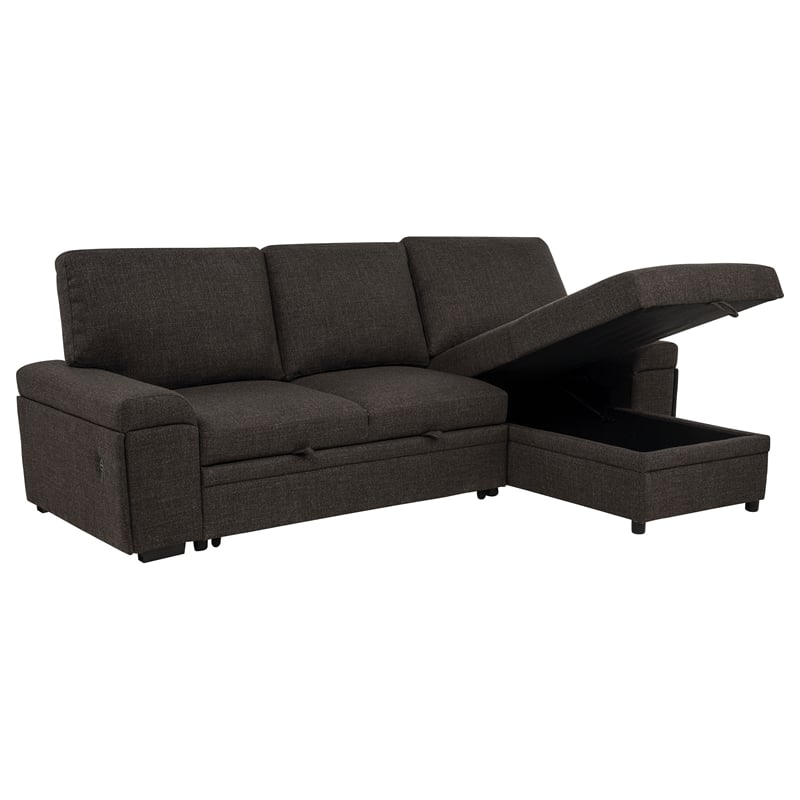 Coaster Demko Sleeper Sectional Sofa with Speaker and Storage Chaise in Brown