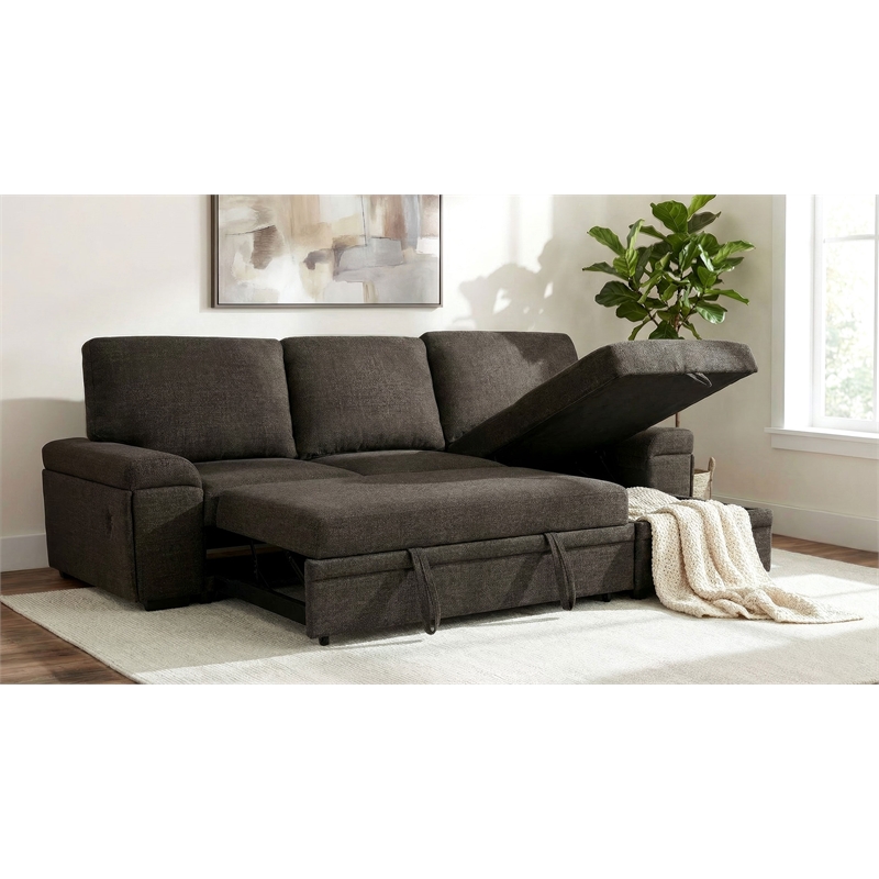 Coaster Demko Sleeper Sectional Sofa with Speaker and Storage Chaise in Brown