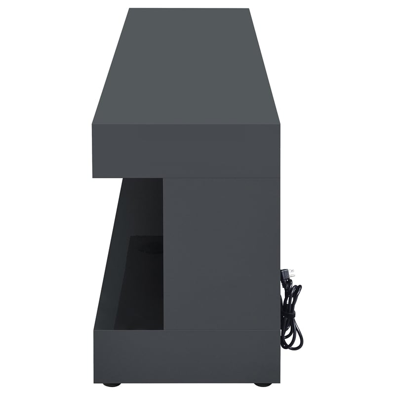 Coaster Mallory TV Stand Fireplace Console Bluetooth Speaker in Gray High Gloss