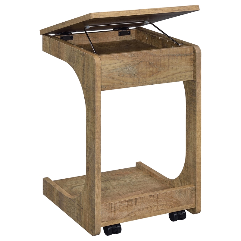 Coaster Ralston C-Shaped Lift-Top Sofa Side Table With Casters in Brown
