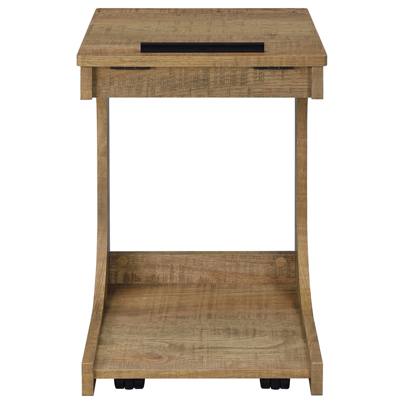 Coaster Ralston C-Shaped Lift-Top Sofa Side Table With Casters in Brown