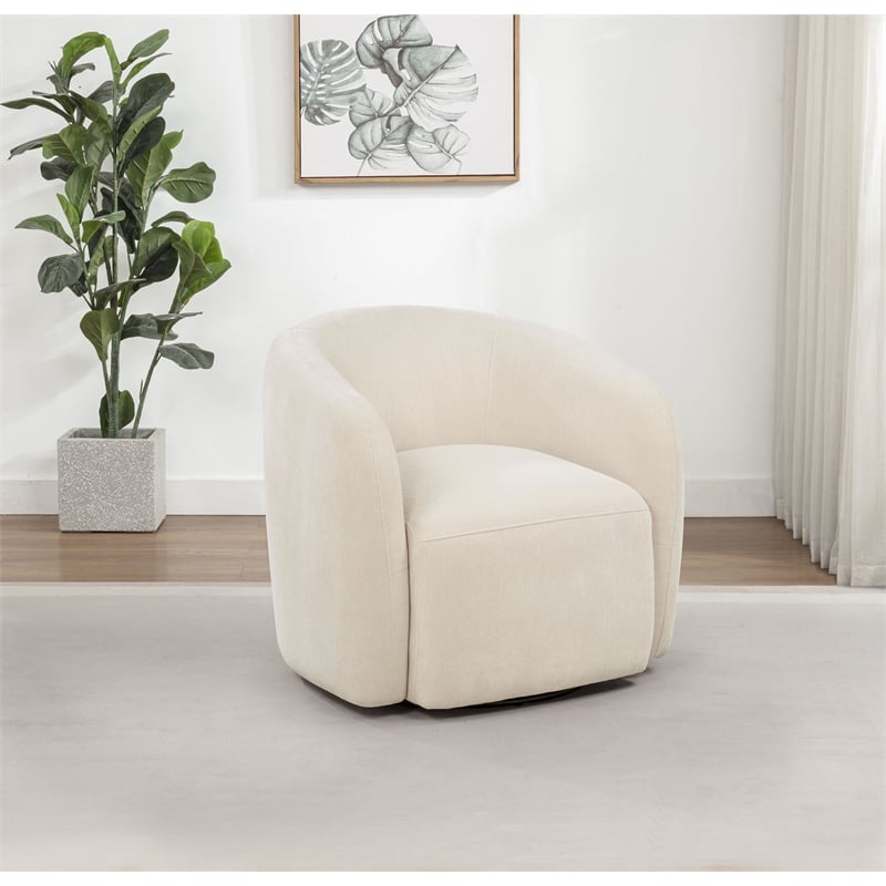 Coaster Gerley Faux Sherpa Chenille Upholstered Swivel Accent Chair in Beige