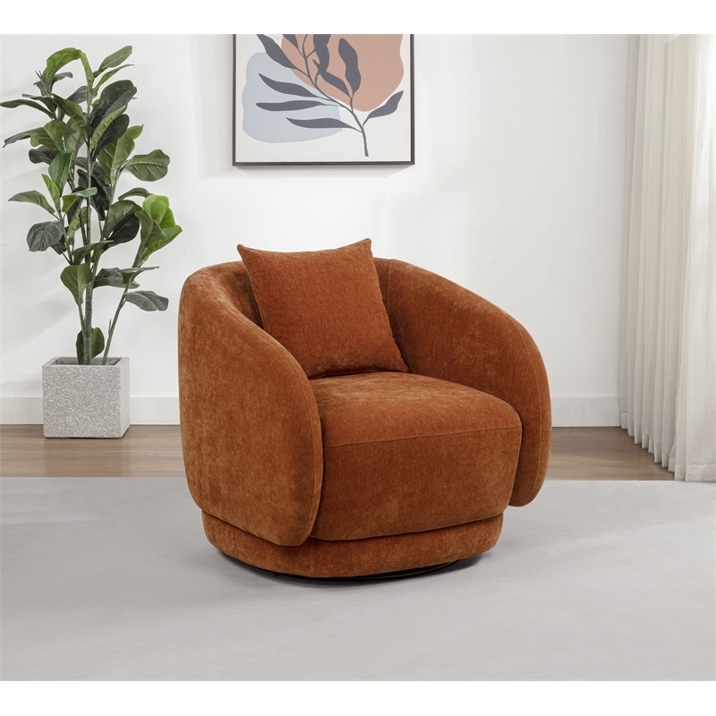 Coaster Arnaud Chenille Upholstered Swivel Accent Chair in Burnt Orange