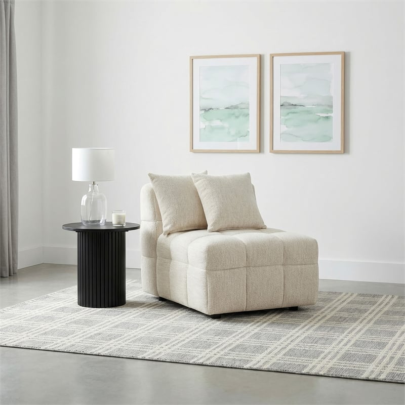 Coaster Amara Armless Tufted Chenille Chair with Black Legs in Ivory