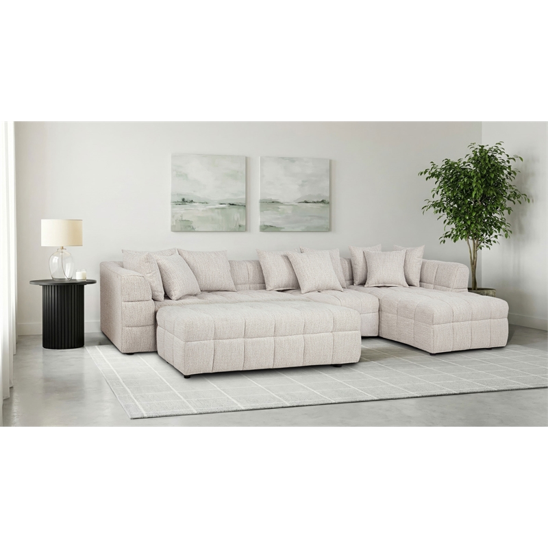 Coaster Amara 4-Piece Tufted Chenille Sectional Sofa with Black Legs in Ivory