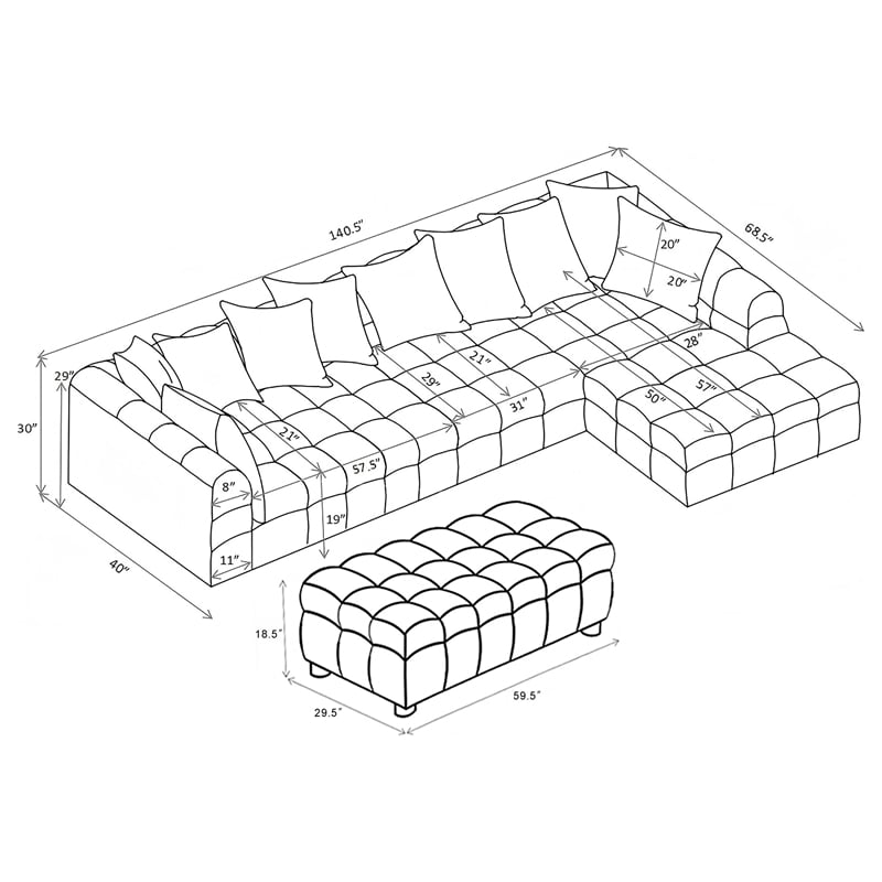 Coaster Amara 4-Piece Tufted Chenille Sectional Sofa with Black Legs in Ivory