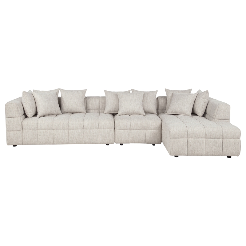 Coaster Amara 3-Piece Tufted Fabric Sectional Sofa with Black Legs in Ivory