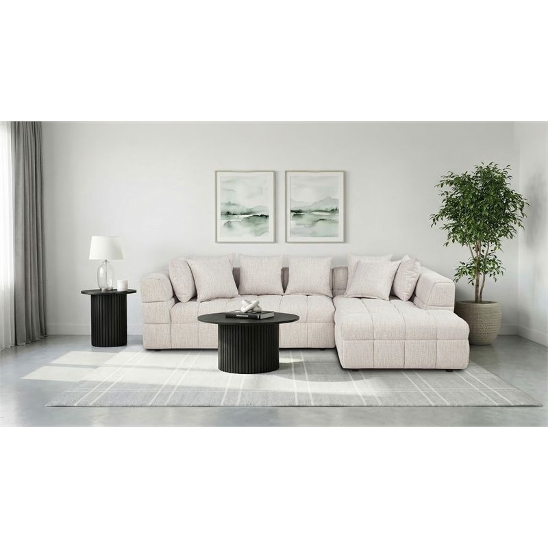 Coaster Amara 2-Piece Tufted Chenille Sectional Sofa with Black Legs in Ivory