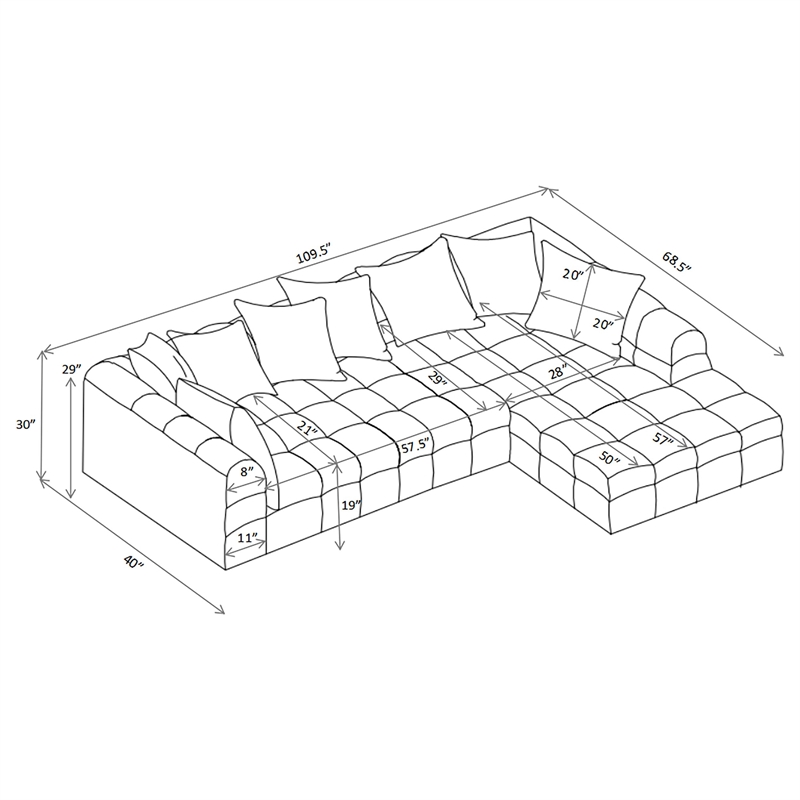 Coaster Amara 2-Piece Tufted Chenille Sectional Sofa with Black Legs in Ivory