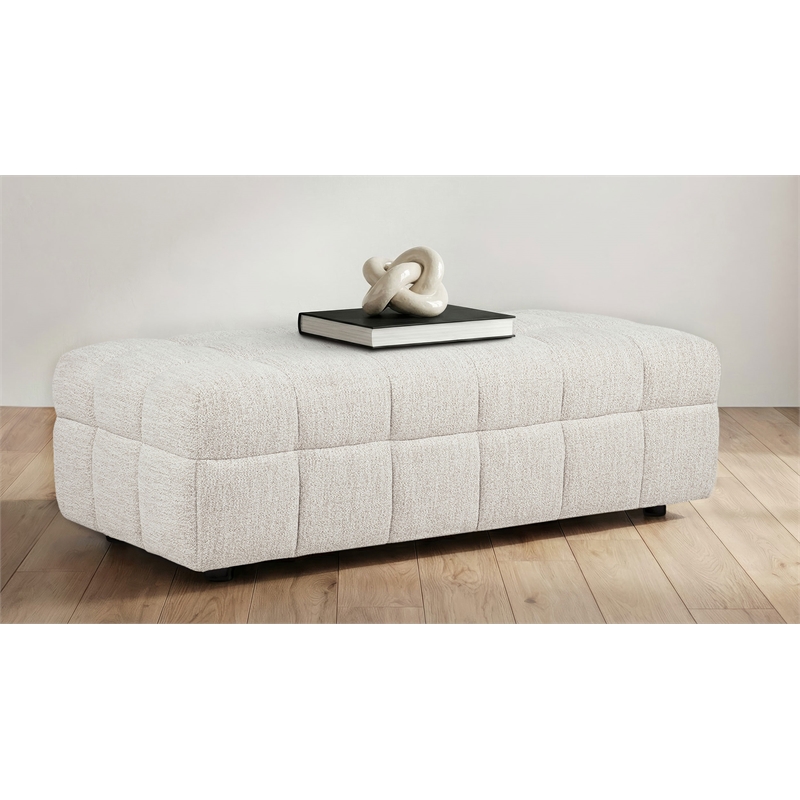 Coaster Amara Tufted Fabric Ottoman with Black Legs in Ivory