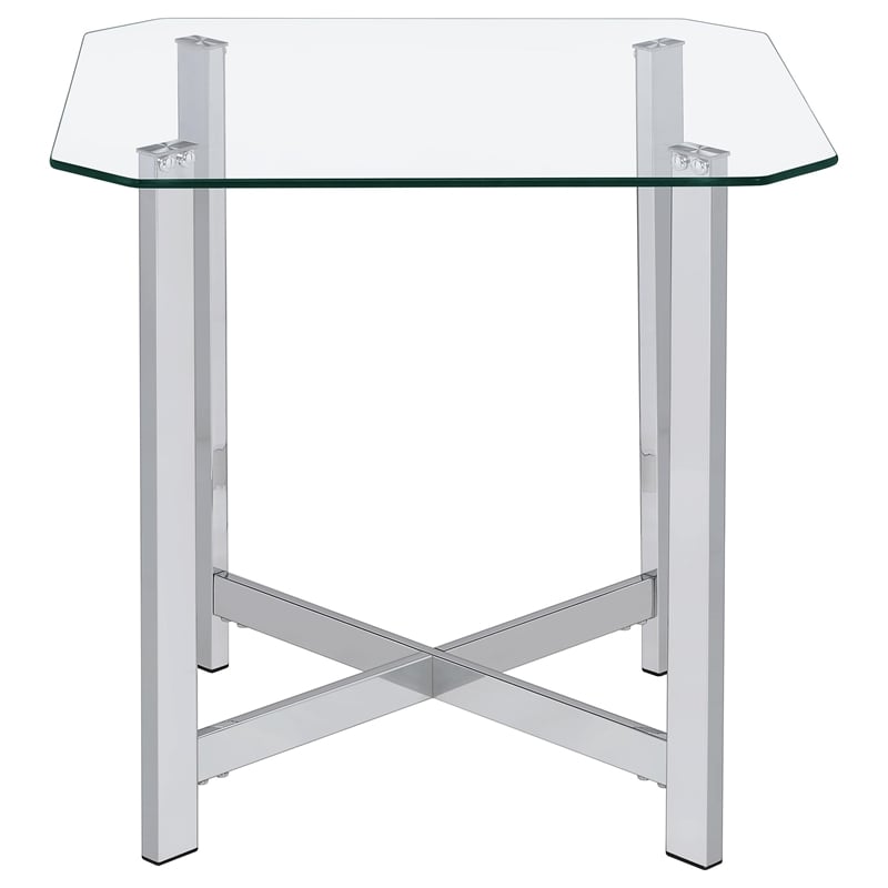 Coaster Cronin Tempered Glass Top Metal Base Side End Table in Chrome