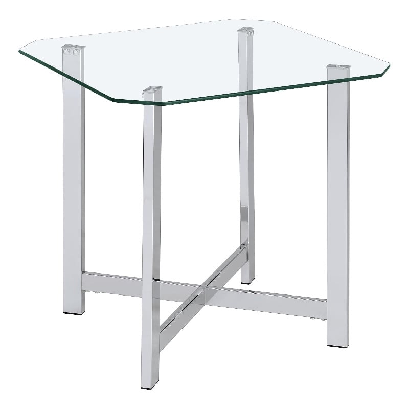 Coaster Cronin Tempered Glass Top Metal Base Side End Table in Chrome