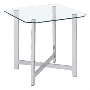 Coaster Cronin Square Tempered Glass Top Metal Base Side End Table in Chrome