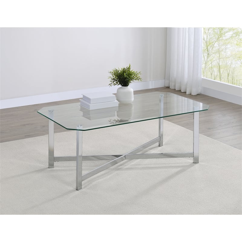 Coaster Cronin Tempered Glass Top Metal Base Cocktail Coffee Table in Chrome
