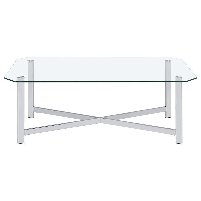 Coaster Cronin Tempered Glass Top Metal Base Cocktail Coffee Table in Chrome