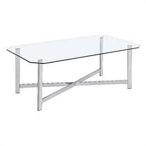 Coaster Cronin Rectangular Tempered Glass Top Metal Base Cocktail Coffee Table in Chrome
