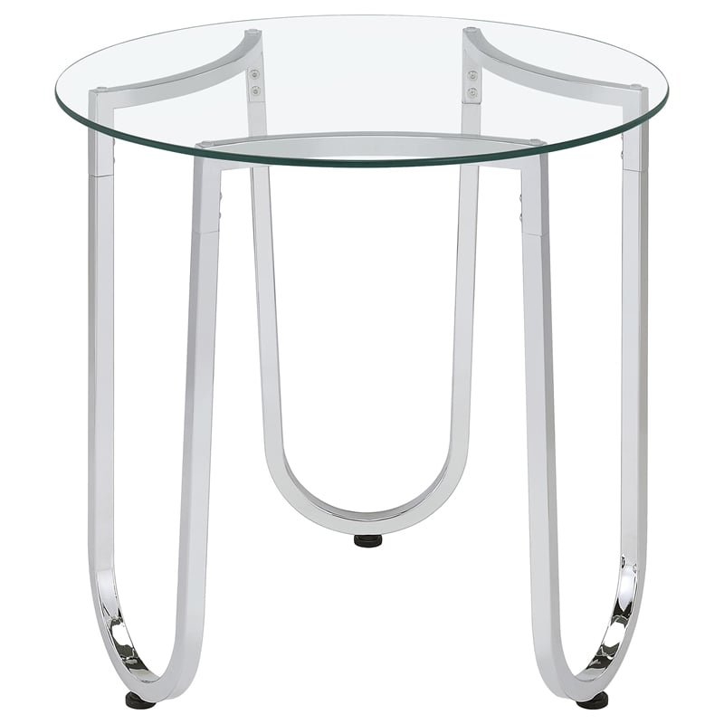 Coaster Beller Tempered Glass Top Metal Frame End Side Table in Chrome