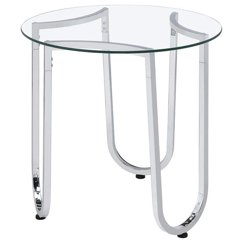 Coaster Beller Tempered Glass Top Metal Frame End Side Table in Chrome