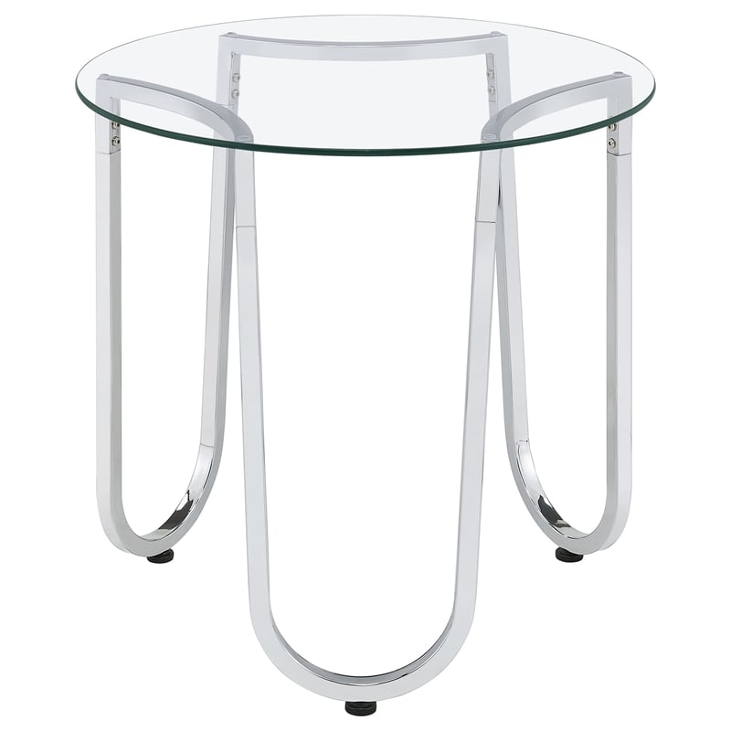 Coaster Beller Tempered Glass Top Metal Frame End Side Table in Chrome