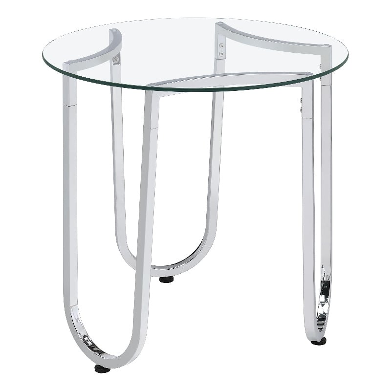 Coaster Beller Tempered Glass Top Metal Frame End Side Table in Chrome