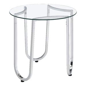 Coaster Beller Round Tempered Glass Top Metal Base End Side Table in Chrome