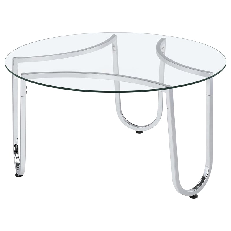 Coaster Beller Tempered Glass Top Metal Frame Cocktail Coffee Table in Chrome