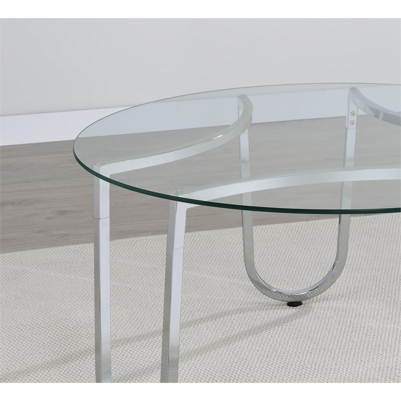 Coaster Beller Tempered Glass Top Metal Frame Cocktail Coffee Table in Chrome