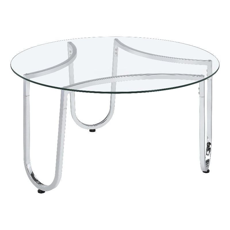 Coaster Beller Tempered Glass Top Metal Frame Cocktail Coffee Table in Chrome