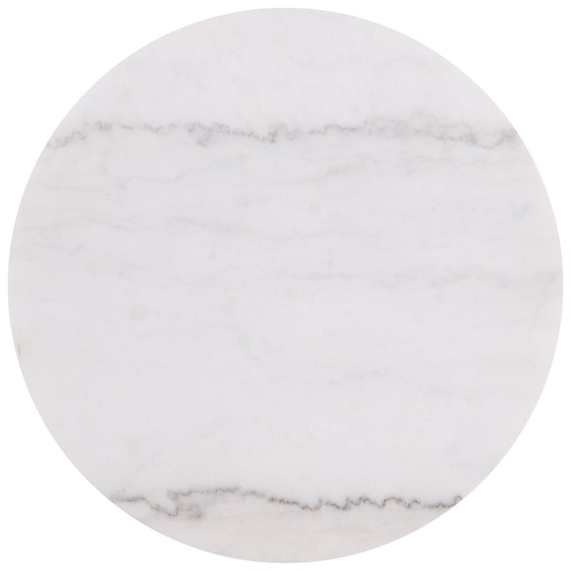 Coaster Jason Round White Marble Top Drum Base Side End Table in Greige