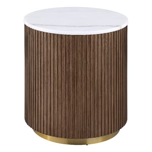 Coaster Jason Round Marble Top Drum Base Side End Table White and Honey Brown