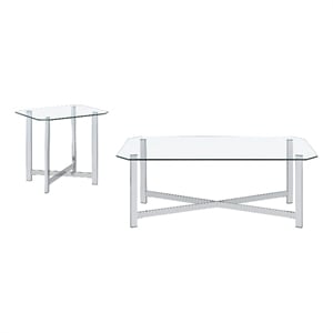 Coaster Cronin 2-piece Tempered Glass Top Metal Base Coffee Table Set in Chrome