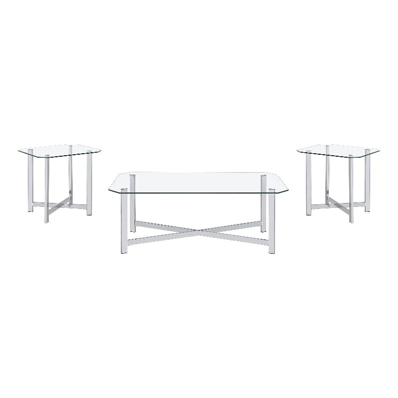Coaster Cronin 3-piece Tempered Glass Top Metal Base Coffee Table Set in Chrome