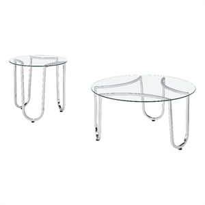 Coaster Beller 2-piece Round Tempered Glass Top Metal Base Coffee Table Set in Chrome