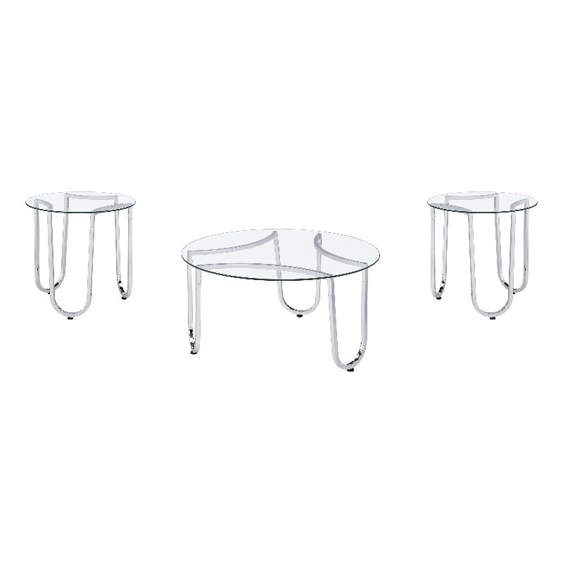 Coaster Beller 3-piece Tempered Glass Top Metal Frame Coffee Table Set in Chrome