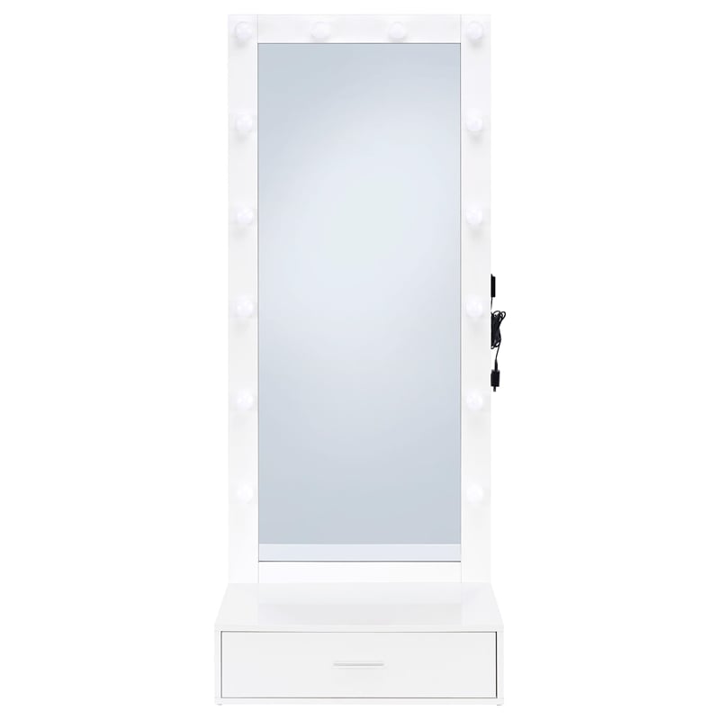 Coaster Spector 1-drawer Lighted Full-Length Floor Mirror in White High Gloss
