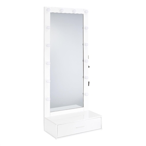 Coaster Spector 1-drawer Lighted Full-Length Floor Mirror in White High Gloss