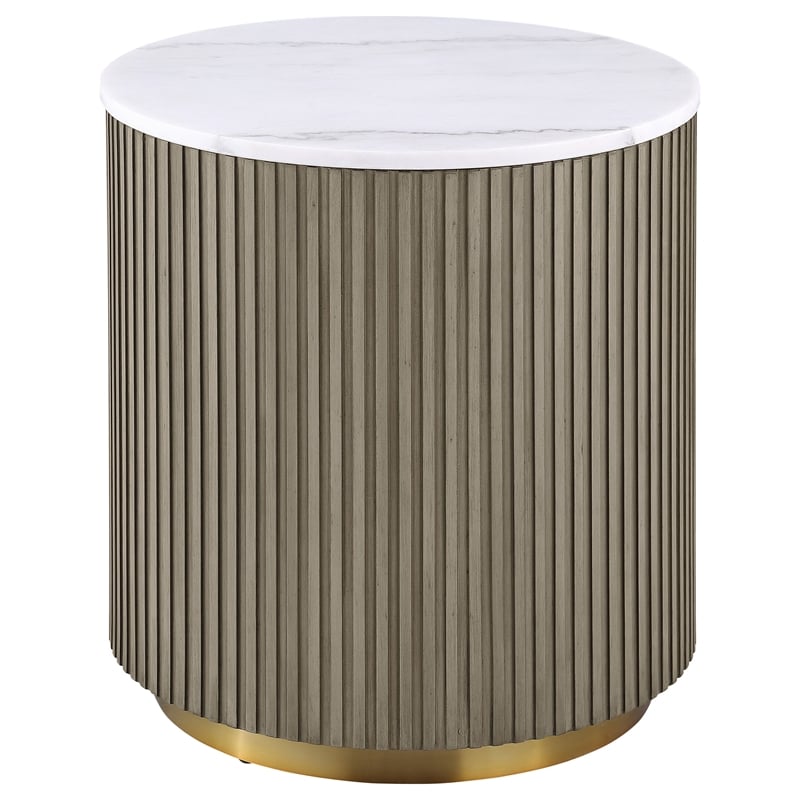 Coaster Jason 3-piece Round White Marble Coffee Table Set Greige