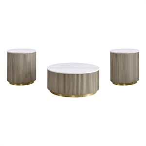Coaster Jason 3-piece Round White Marble Coffee Table Set Greige