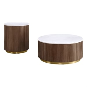 Coaster Jason 2-piece Round White Marble Coffee Table Set Honey Brown