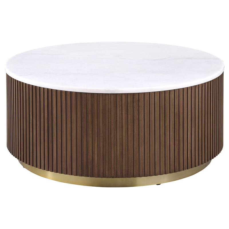Coaster Jason 3-piece Round White Marble Coffee Table Set Honey Brown