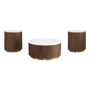 Coaster Jason 3-piece Round White Marble Coffee Table Set Honey Brown