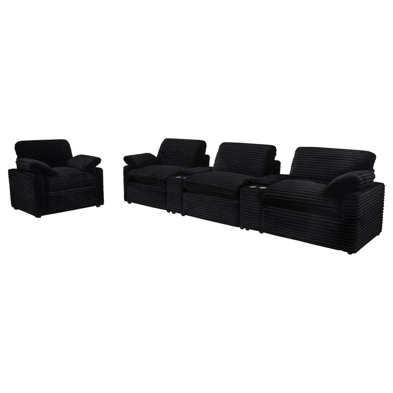 Coaster Collins Upholstery Fabric Corduroy Power Recliner Chair in Black