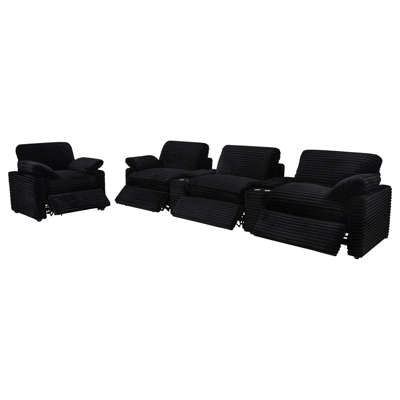 Coaster Collins Upholstery Fabric Corduroy Power Recliner Chair in Black