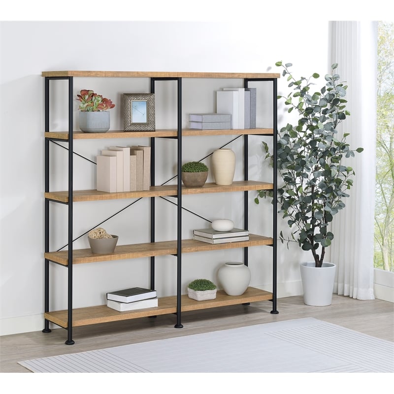 Coaster Analiese Engineered Wood 63-inch 4-shelf Double Bookshelf in Brown