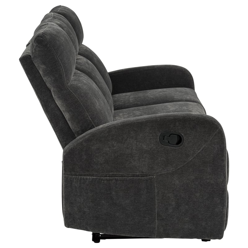 Coaster Hamilton Chenille Upholstered Manual Reclining Sofa in Charcoal Gray