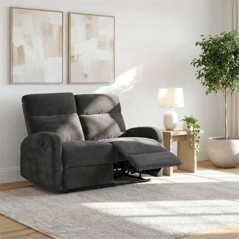 Coaster Hamilton Chenille Upholstered Manual Reclining Loveseat in Charcoal Gray