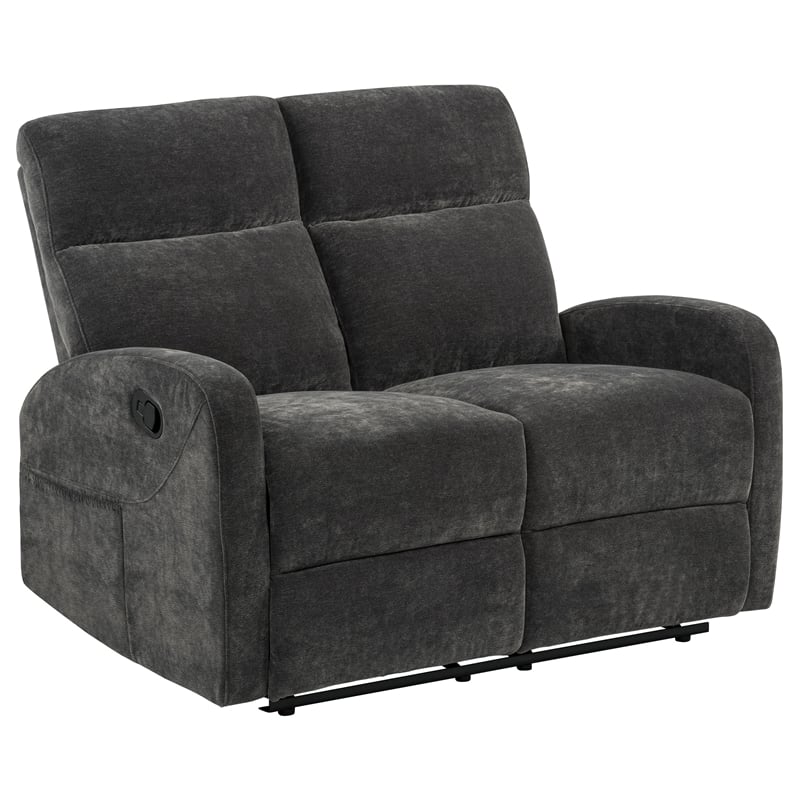Coaster Hamilton Chenille Upholstered Manual Reclining Loveseat in Charcoal Gray