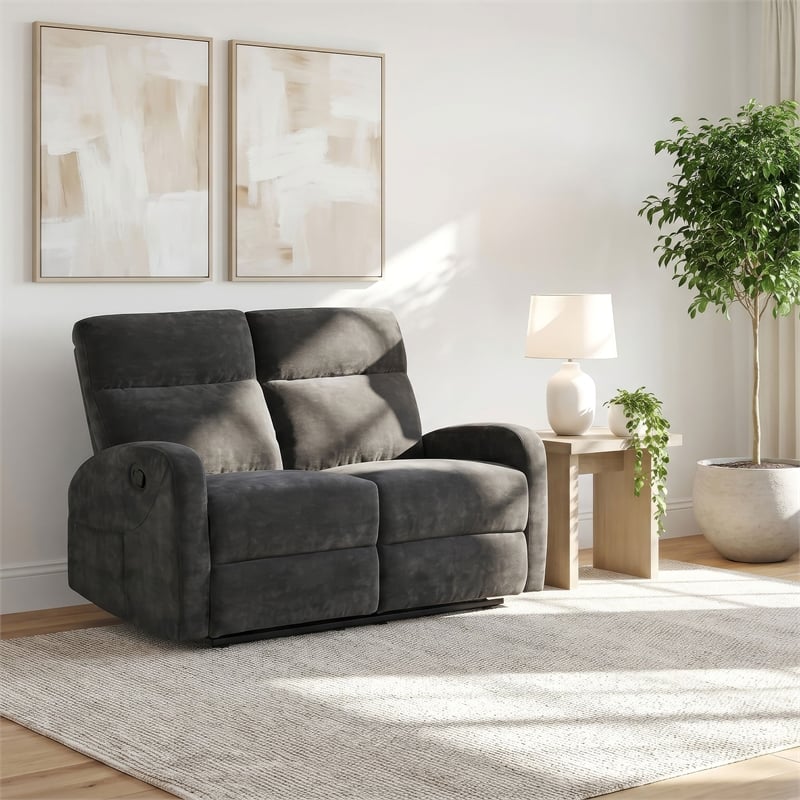 Coaster Hamilton Chenille Upholstered Manual Reclining Loveseat in Charcoal Gray